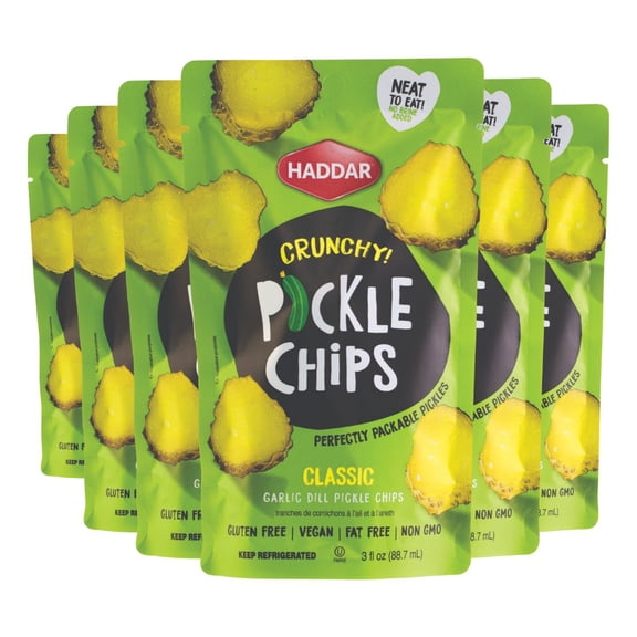 Kosher Classic Crunchy Pickle Chips 3 oz for Haddar, Pack of 6