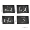 thumbnail image 1 of Kosher, Halal, Egg, Wheat Black Food Station Buffet Menu Place Cards, Vintage Chalkboard, 20-Pack, 1 of 2