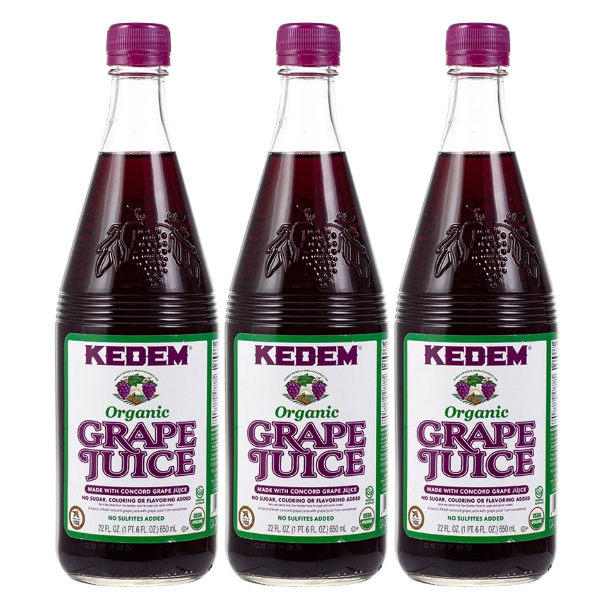 Kosher Organic Grape Juice 22 oz for Kedem, Pack of 3