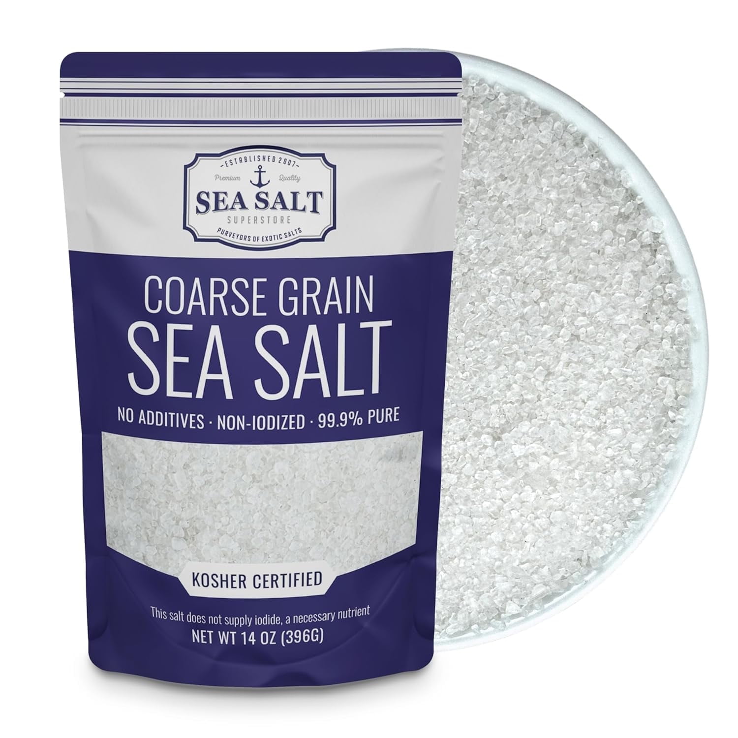 Sea Salt Superstore Kosher Coarse Salt, 14 Ounce Bag Gluten-Free