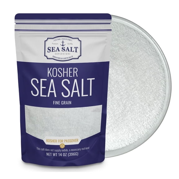Sea Salt Superstore Kosher Salt, Natural Fine for Table Shakers, 14 oz Bag Gluten-Free