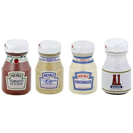 Kosher Travel Condiment Bundle of 4 Miniature Jars: Heinz Ketchup 2.25 oz, Heinz Dijon Mustard 2 oz, Heinz Mayonnaise 1.8 oz, A1 Steak Sauce 2 oz
