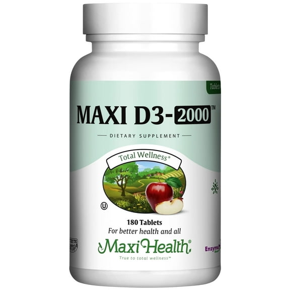 Maxi Health Vitamin & Supplement – Vitamin D3 2000 IU Tablets – Bone & Immune Support – 180 Count – Kosher