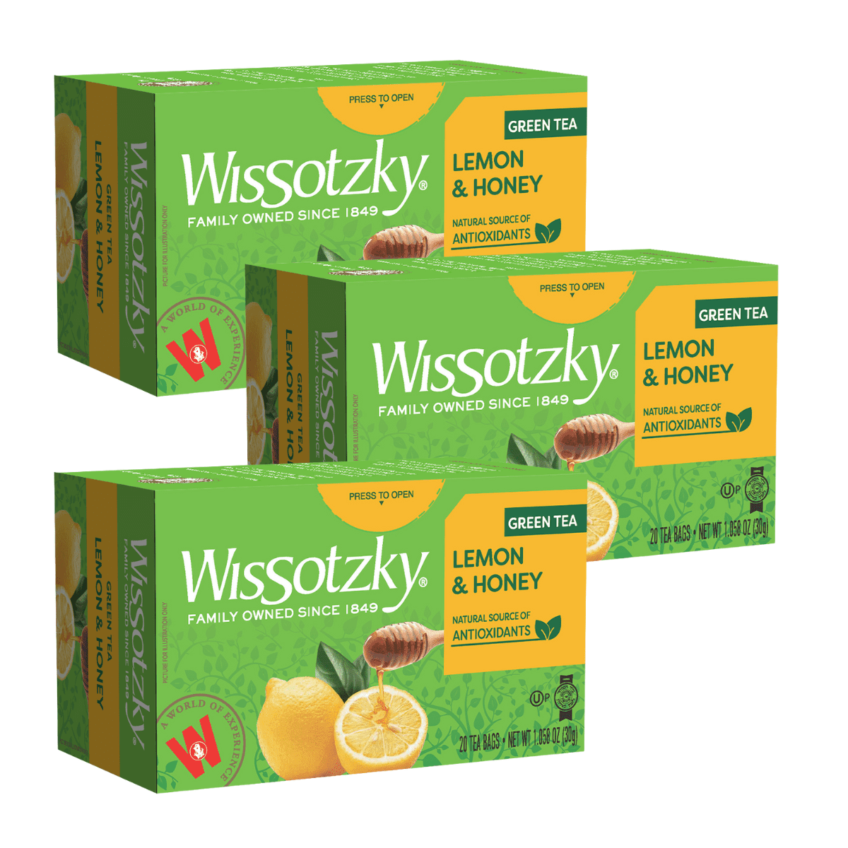 Kosher Wissotzky Lemon & Honey Green Tea 20 ct, Pack of 3