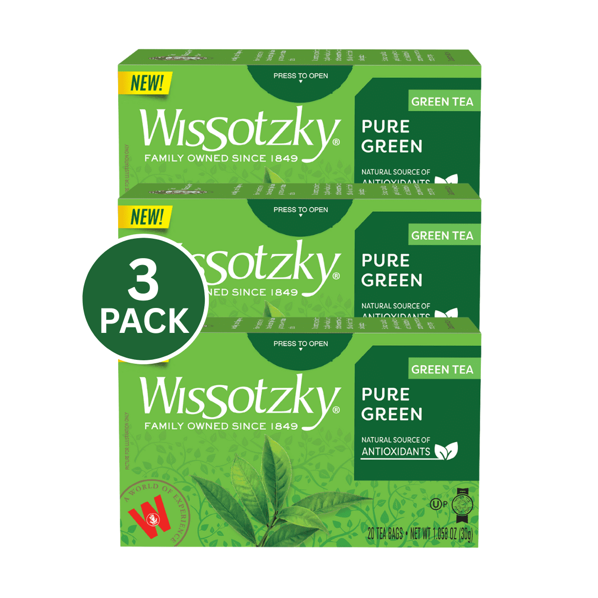 Kosher Wissotzky Pure Green Tea 20 ct, Pack of 3