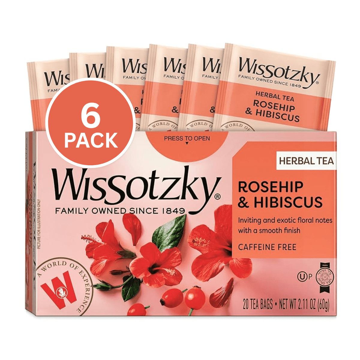 Kosher Wissotzky Rosehip & Hibiscus Tea 20 ct, Pack of 6