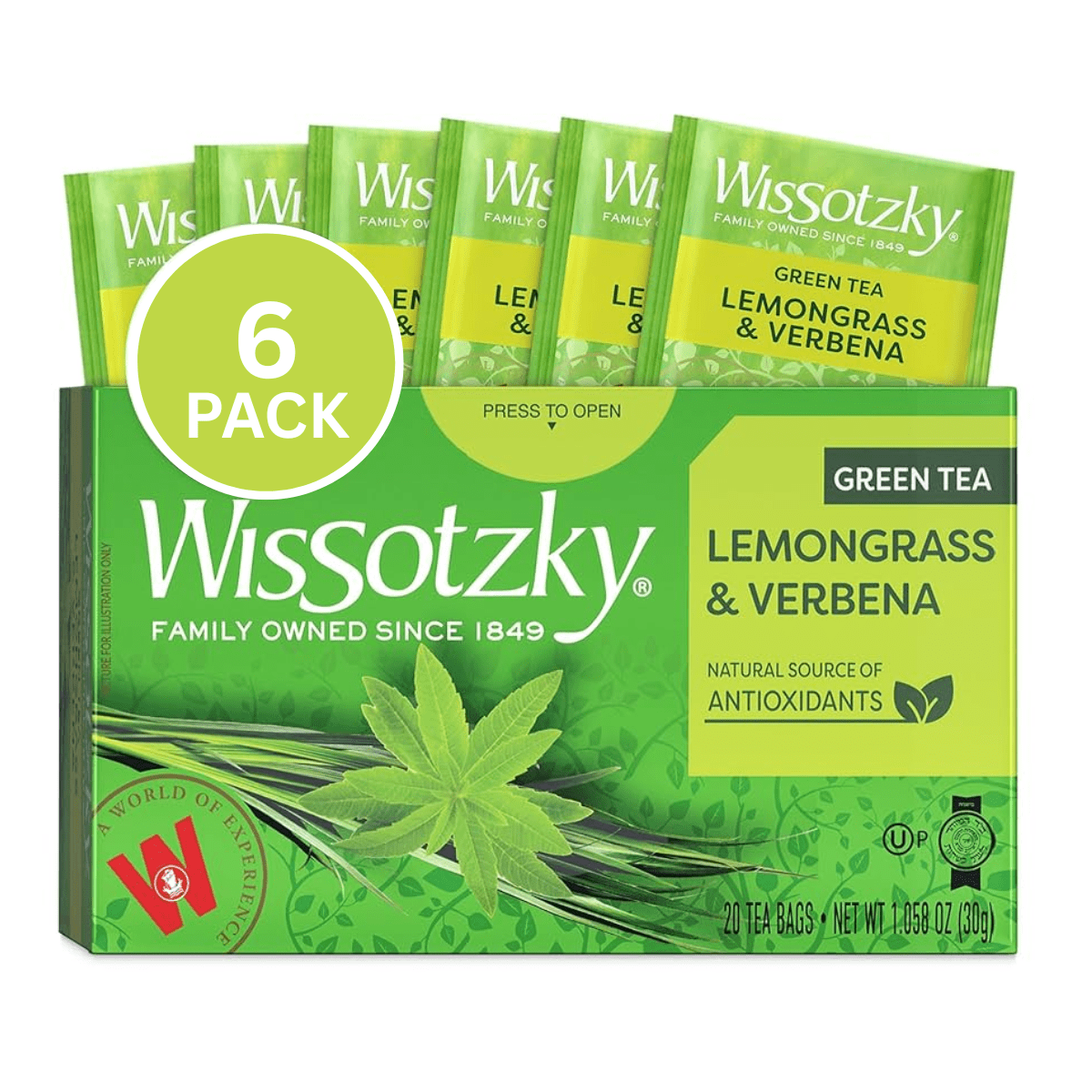 Kosher Wissotzky Verbena & Lemongrass Green Tea 20 ct, Pack of 6