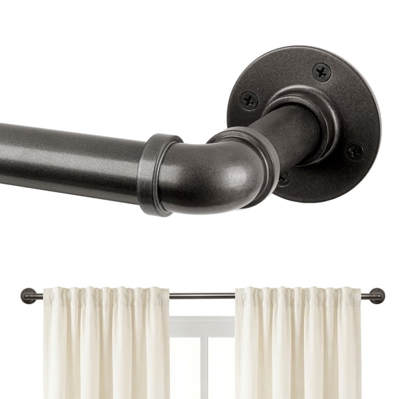 KoshiMe 1 Inch Grey Wrap-Around Curtain Rod, 144"-168" Heavy Duty Industrial Curtain Rods for Windows, Mount Wall or Ceiling,Easy Install