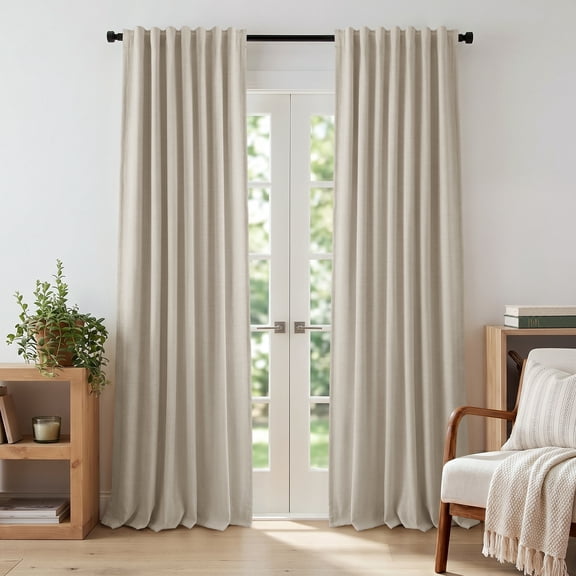 KoshiMe 100% Blackout Faux Linen Curtains, 52x108 Inches 2 Panels Set, Thermal Insulated Rod Pocket Privacy Curtain Panels for Living Room Bedroom, Oatmeal