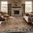 thumbnail image 1 of KoshiMe 10'x14' Area Rugs for Living Room, Machine Washable Rugs Non-Slip, Low Pile Soft Print Pattern Western Rug for Bedroom, Dining Room, Office, Orange, 1 of 8