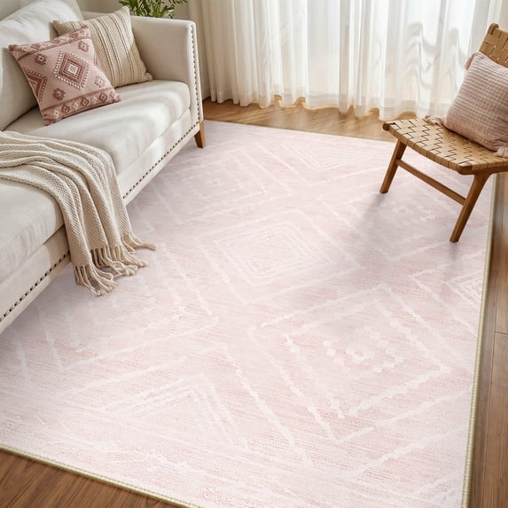 KoshiMe 3'x5' Area Rugs for Living Room, Machine Washable Rugs Non-Slip, Low Pile Soft Print Pattern Western Rug for Bedroom, Dining Room, Office, Light Pink