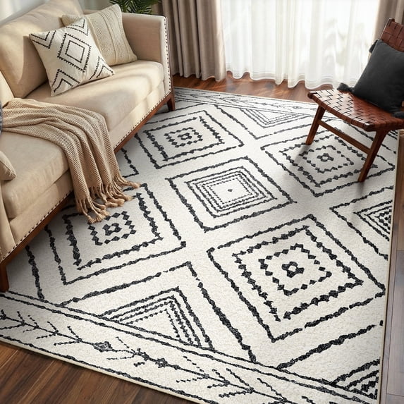KoshiMe 3'x5' Area Rugs for Living Room, Machine Washable Rugs Non-Slip, Low Pile Soft Print Pattern Western Rug for Bedroom, Dining Room, Office, Black White