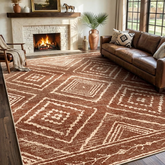 KoshiMe 5'x7' Area Rugs for Living Room, Machine Washable Rugs Non-Slip, Low Pile Soft Print Pattern Western Rug for Bedroom, Dining Room, Office, Yellowbrown