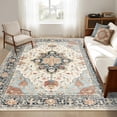 thumbnail image 1 of KoshiMe Washable Area Rug 5'x7', Non-Slip Soft Vintage Distress Floral Rugs for Living Room, Stain Resistant Low Pile Medallion Carpet for Dining Room Office, Beige Blue Orange Colorful, 1 of 9