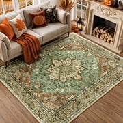KoshiMe Washable Area Rug 5'x7', Non-Slip Soft Vintage Distress Floral Rugs for Living Room, Stain Resistant Low Pile Medallion Carpet for Dining Room Office, B