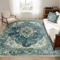 thumbnail image 1 of KoshiMe Washable Area Rug 5'x7', Non-Slip Soft Vintage Distress Floral Rugs for Living Room, Stain Resistant Low Pile Medallion Carpet for Dining Room Office, Dark Blue, 1 of 9
