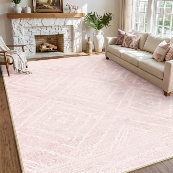 KoshiMe 6'x9' Area Rugs for Living Room, Machine Washable Rugs Non-Slip, Low Pile Soft Print Pattern Western Rug for Bedroom, Dining Room, Office, Light Pink
