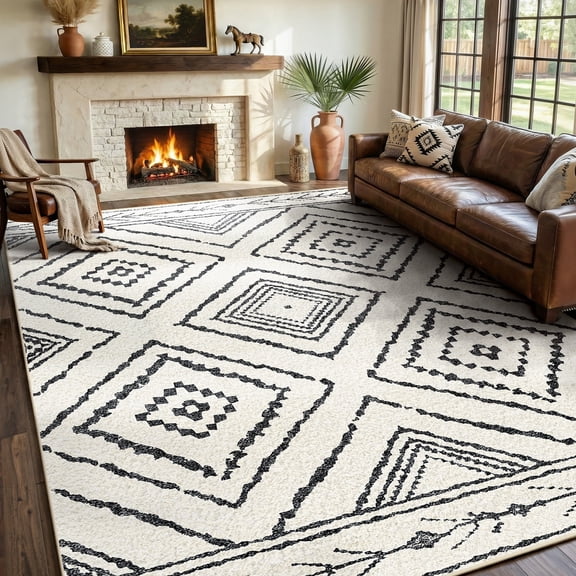 KoshiMe 6'x9' Area Rugs for Living Room, Machine Washable Rugs Non-Slip, Low Pile Soft Print Pattern Western Rug for Bedroom, Dining Room, Office, Black White