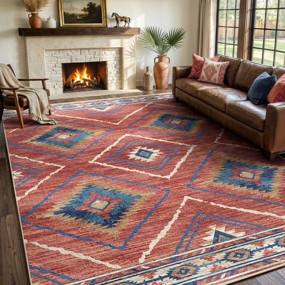 KoshiMe 6x9 Rugs Western Rug, Red