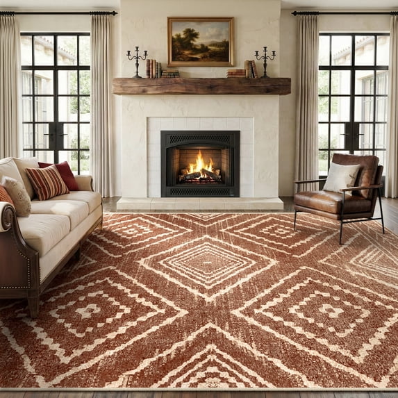 KoshiMe 9'x12' Area Rugs for Living Room, Machine Washable Rugs Non-Slip, Low Pile Soft Print Pattern Western Rug for Bedroom, Dining Room, Office, Yellowbrown