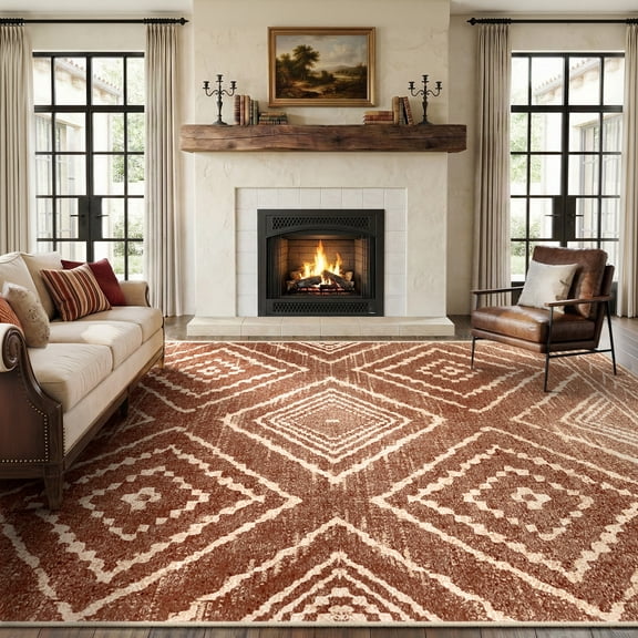 KoshiMe 9'x12' Area Rugs for Living Room, Machine Washable Rugs Non-Slip, Low Pile Soft Print Pattern Western Rug for Bedroom, Dining Room, Office, Yellowbrown