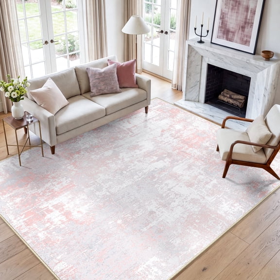 KoshiMe Area Rug 6'x9', Washable Non-Slip Modern Neutral Abstract Rugs for Living Room, Soft Stain Resistant Low Pile Carpet for Dining Room Office, Grey Pink