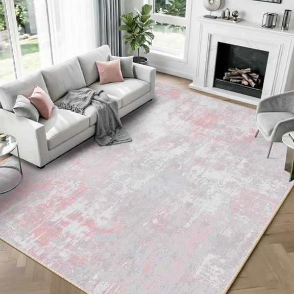 KoshiMe Area Rug 8x10 Modern Abstract Rugs, Grey Pink