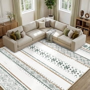 KoshiMe Area Rugs 9'x12', Low Pile Non-Slip Washable Rug for Living Room, Soft Boho Moroccan Neutral Geometric Indoor Rug for Bedroom Dining Room Office, Green