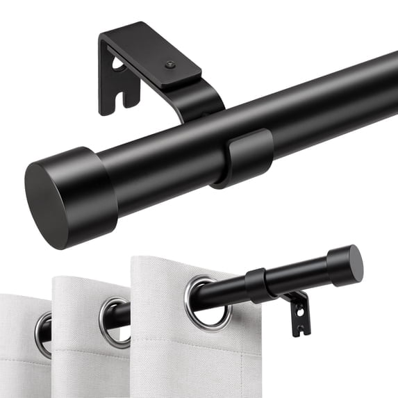 KoshiMe Black Curtain Rods for Windows 32 to 86 inch,1" Adjustable Heavy Duty Curtain Rod, Modern Decorative Drapery Rods with Aluminium End Cap,Telescoping Single Window Curtains Rods Set