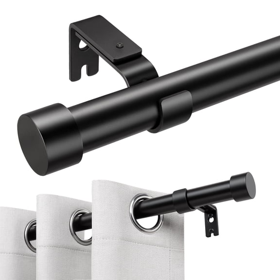 KoshiMe Black Curtain Rods for Windows 32 to 86 inch,1" Adjustable Heavy Duty Curtain Rod, Modern Decorative Drapery Rods with Aluminium End Cap,Telescoping Single Window Curtains Rods Set