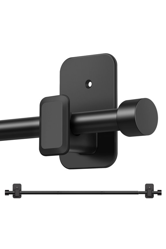 No Drill Black Curtain Rods 32 to 48" for Windows, 5/8" Adjustable Drapery Pole with Adhesive Brackets, Easy Install & Renter Friendly Without Drilling, Minimal Wall Damage Design