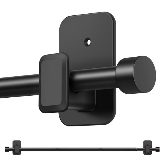 KoshiMe No Drill Black Curtain Rods 32 to 48" for Windows, 5/8" Adjustable Drapery Pole with Adhesive Brackets, Easy Install & Renter Friendly Without Drilling, Minimal Wall Damage Design