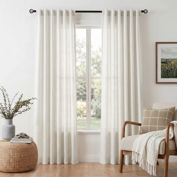 KoshiMe Faux Linen Light Filtering Privacy Back Tab Curtains,2-Panel Set,Noise Reducing & Thermal Insulated Breathable Window Drapes for Bedroom,Living Room, 50" W × 96" L Natural