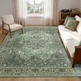 thumbnail image 1 of KoshiMe Washable Area Rug 5'x7', Non-Slip Soft Vintage Distress Floral Rugs for Living Room, Stain Resistant Low Pile Medallion Carpet for Dining Room Office, Dark Green Gray, 1 of 9