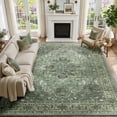 thumbnail image 1 of KoshiMe Washable Area Rug 8'x10', Non-Slip Soft Vintage Distress Floral Rugs for Living Room, Stain Resistant Low Pile Medallion Carpet for Dining Room Office, Dark Green Gray, 1 of 9