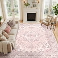 thumbnail image 1 of KoshiMe Washable Area Rug 9'x12', Non-Slip Soft Vintage Distress Floral Rugs for Living Room, Stain Resistant Low Pile Medallion Carpet for Dining Room Office, Gray Pink, 1 of 9