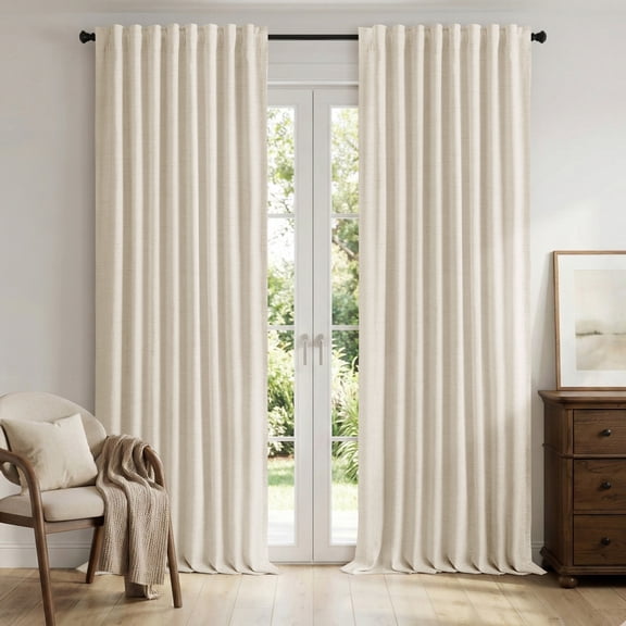 Koshime Faux Linen Blackout Curtains for Living Room Bedroom,72 Inch Long Thermal Insulated Rod Pocket Window Curtains,NewCream