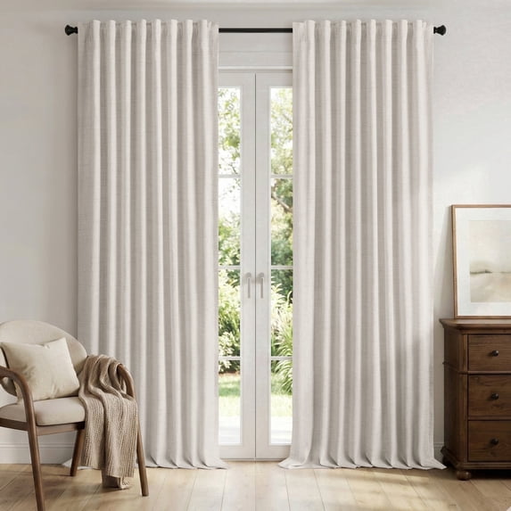 KoshiMe Faux Linen 100% Blackout Curtains for Living Room Bedroom,84 Inch Long Thermal Insulated Back Tab Window Curtains,Cream