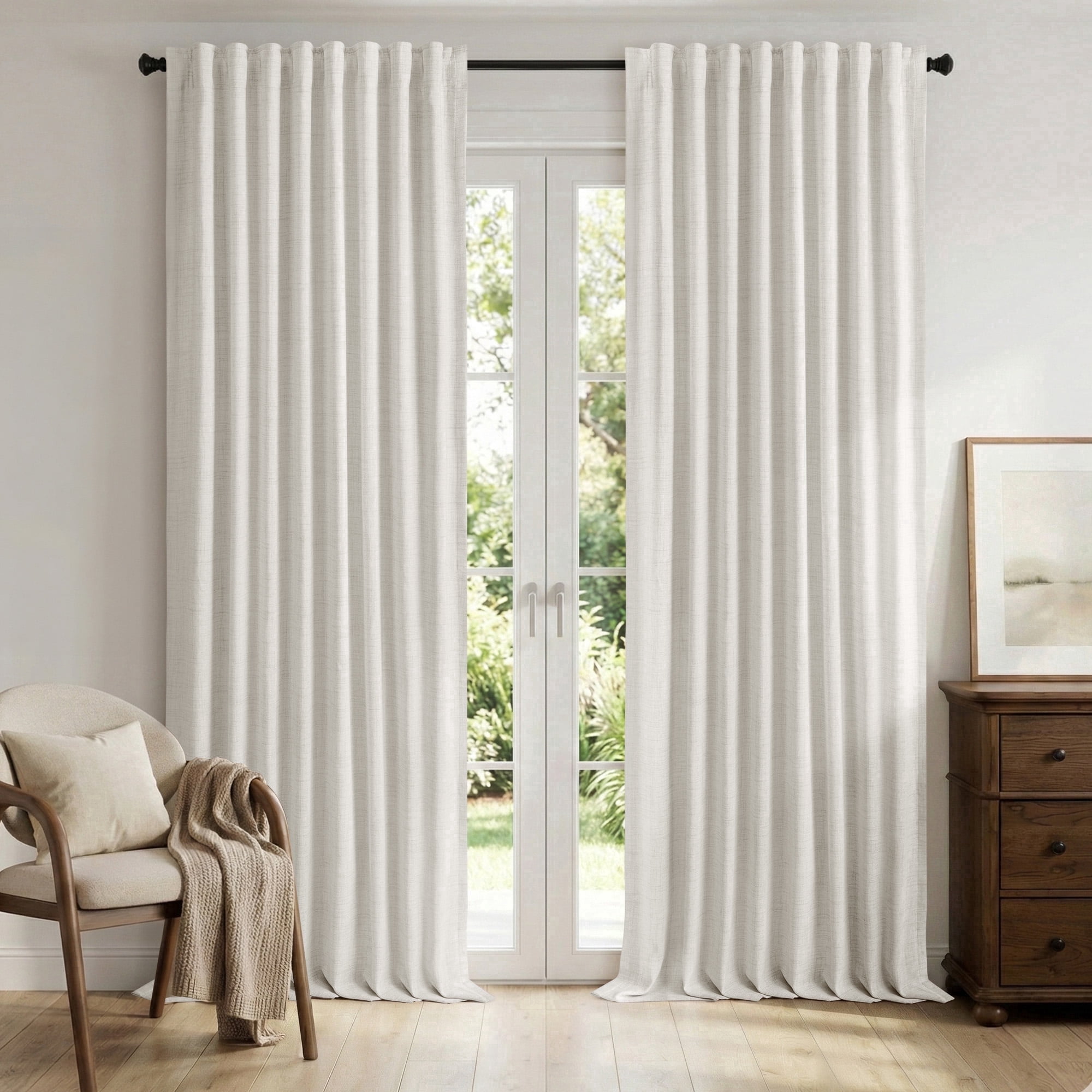 KoshiMe Faux Linen 100% Blackout Curtains for Living Room Bedroom,96 Inch Long Thermal Insulated Back Tab Window Curtains,Beige