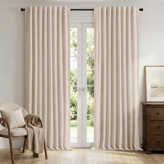 Koshime Faux Linen Blackout Curtains for Living Room Bedroom,96 Inch Long Thermal Insulated Rod Pocket Window Curtains,Oatmeal