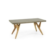 Koski Acacia Wood and Cast Stone Outdoor Coffee Table, Teak and Light Gray