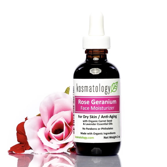 kosmatology Rose Geranium Organic Facial Moisturizer for Dry and Aging Skin | Vegan | 2 fl oz