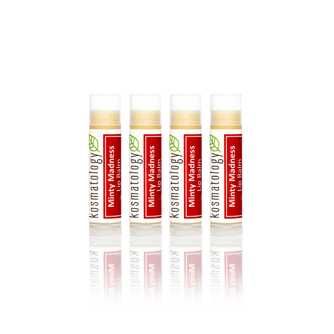 Kosmatology® Organic Peppermint Eucalyptus Lip Balm - Minty Madness 4 Pack | Beeswax Free | Vegan | 100% Natural Moisturizer for Cracked & Dry Lips