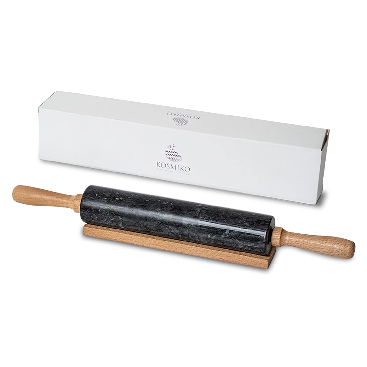 Kosmiko Rolling Pin Deluxe Marble Rolling Pin with Wooden Handles