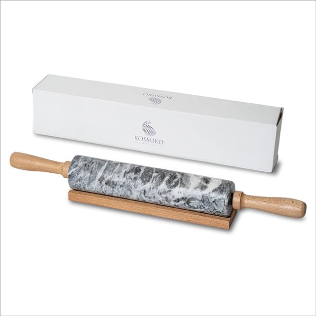 Kosmiko Rolling Pin Deluxe Marble Rolling Pin with Wooden Handles