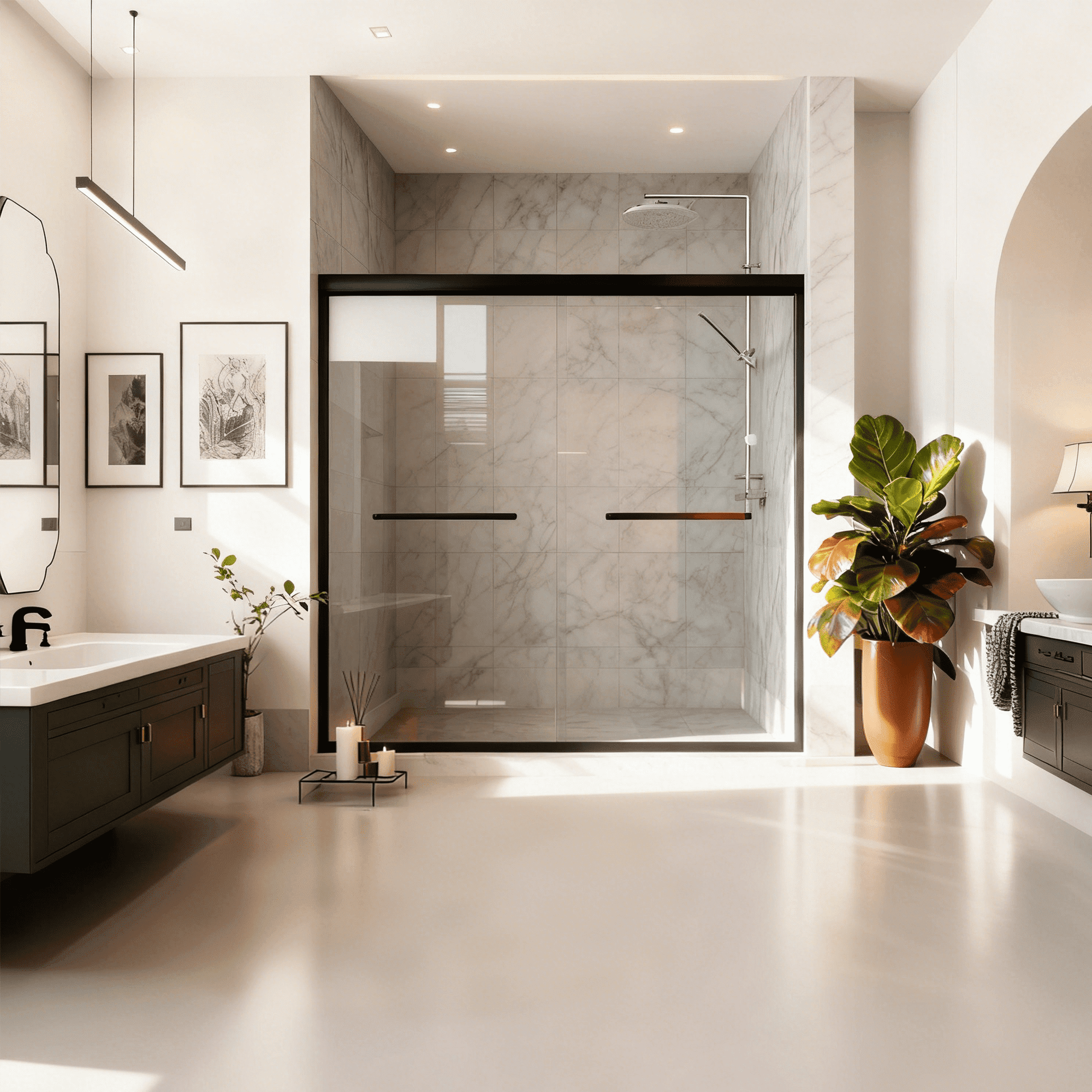 Kosmonia Bathtub Shower Door, Adjustable Aluminum Frame, Clear 1/4"(6mm) Tempered Glass, 4 Aluminum Rollers, Sliding Glass Door for Tub