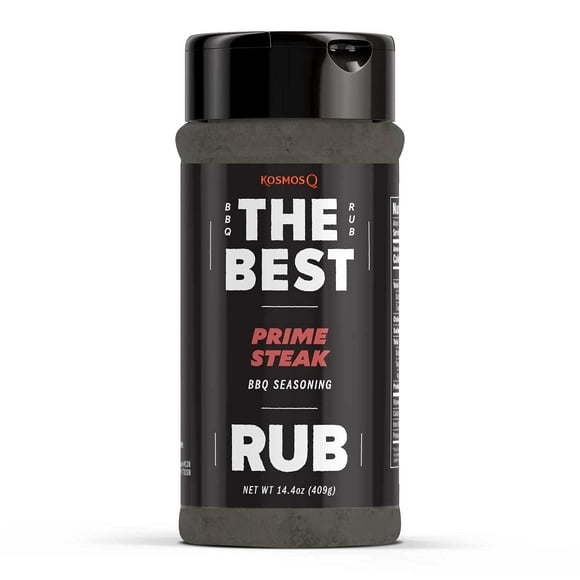 Kosmos Q The Best MFF30 Prime Steak Rub, BBQ Meat Dry Rub & Steak Seasoning with Garlic, Onion, Spices & Smoke Flavor, For Ribs, Pork Chops, Chuck Roast, Brisket & More, 14.4 Oz Shaker Bottle