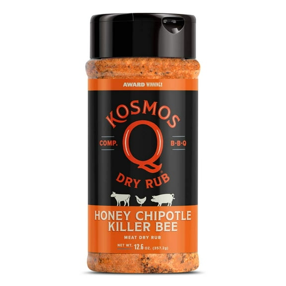 Kosmos Q Honey Chipotle BCF26 Killer Bee BBQ Sweet and Spicy Seasoning with Sugar, Chipotle, Garlic & Paprika for Ribs, Pulled Pork, Chicken, Rub For Smoking & Grilling, 12.6 Oz Shaker Bottle