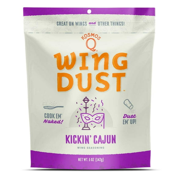 Kosmos Q Kickin Cajun KEF16 Wing Dust - Spicy Wing Seasoning for Chicken, Fish, Popcorn & More - Sweet, Savory & Spicy Dry Rub - Cajun Seasoning Dust - Great for Grilling & Smoking (5 oz)