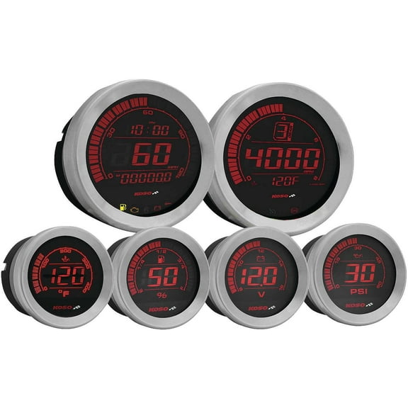 Koso BA050905 Digital Gauge Cluster with Oil Temp Gauge - Silver